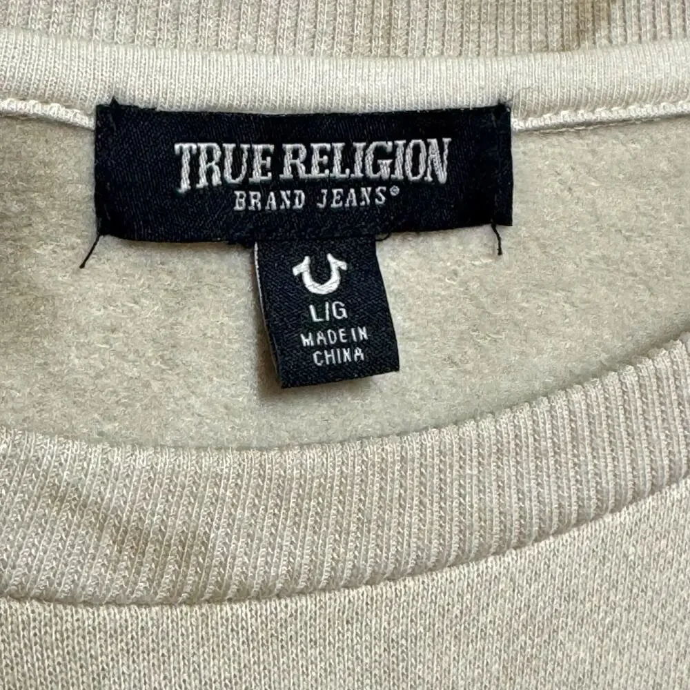 True Religion Debossed Rib Pullover Tie Dye Crew Neck Sweatshirt Tan Beige Large